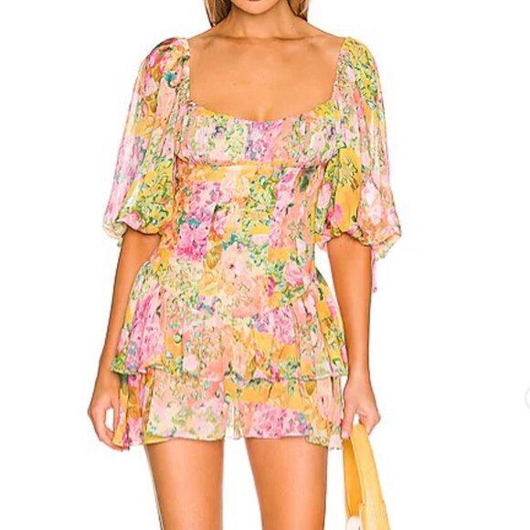 For Love & Lemons Nina Colorful Floral Dropped Mini Dress - Picture 1 of 1